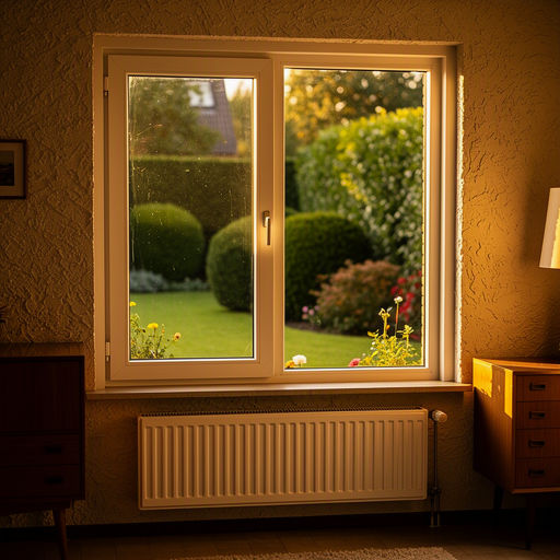 Interieur jaren-70 woning Groesbeek met uitzicht door kunststof kozijnen naar tuin