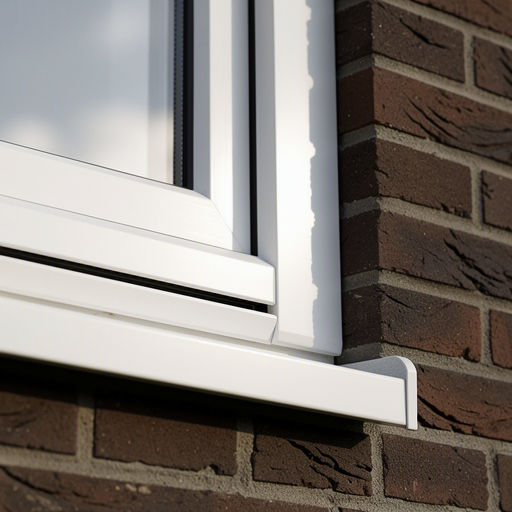 Detail wit kunststof kozijnprofiel op bruine bakstenen gevel in Gennep
