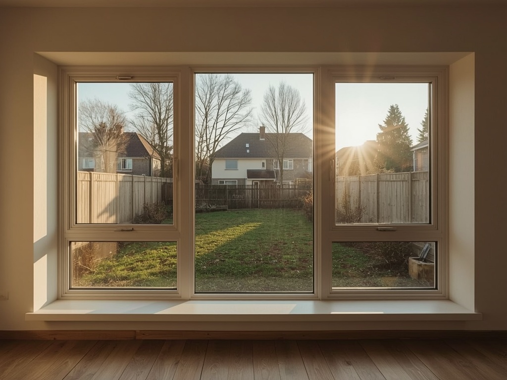 Interieur van een jaren-70 woning in Grave met uitzicht op de tuin door kunststof kozijnen