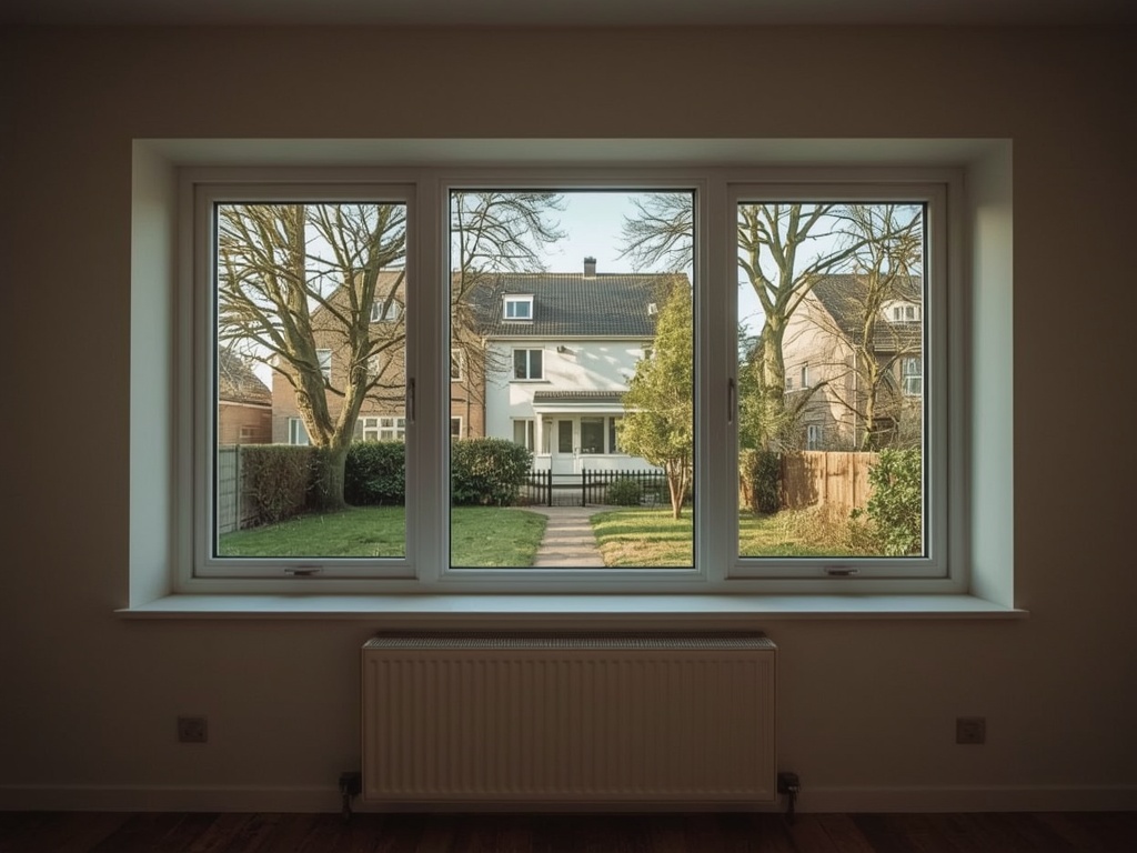 Interieur van een jaren-70 woning in Druten met uitzicht door kunststof kozijnen naar de tuin